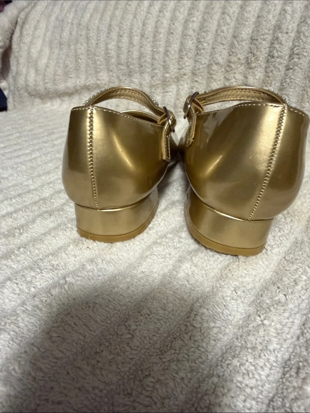 Gold Mary Jane Flats with Rhinestone Strap - girls